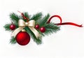 Festive Christmas Tree Branch with Red and Golden Decorations