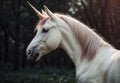 Majestic Unicorn: Lifelike Portrait Amidst Enchanted Forest Royalty Free Stock Photo