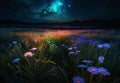 Celestial Milky way Meadow: Bioluminescent Beauty in Space Royalty Free Stock Photo