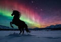 Mystical Majesty: Majestic Unicorn Silhouette rearing up in Aurora Borealis