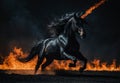 Inferno Charge: Black Horse Amidst Flames Royalty Free Stock Photo