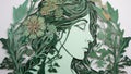 Papercut head with green leaves and flowers. Mental health, emotional wellness, contented emotions, self care, psychology, green