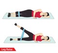 Woman doing Leg Raise workout with resistance band crunch for exercise guide.