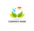 Sun water with nature care logo green concept and symbols template. People, logo. vector Royalty Free Stock Photo