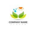 Sun water with nature care logo green concept and symbols template. People, logo. vector