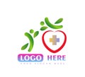 Health people leaf logo design. Hear shape, medical sign, Care, Athletic, balance, active people logo.