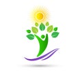 Nature care save agriculture healthy people leaf logo design. Athletic, balance. environment wellness logo.