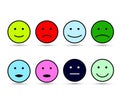 Valuation by emoticons, set smiley emotion colorful face expressions, by smilies, cartoon emoticons