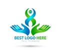 Happy Family couple hands together logo people family green logo