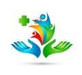 Happy Family healthcare union logo hands people family green logo