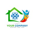 Green house community model abstract, family together real estate logo vector.