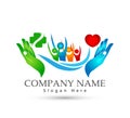 Family holding hands icon family union, water wave, love care in hands logo Royalty Free Stock Photo