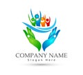 Family holding hands icon family union, water wave, love care in hands logo Royalty Free Stock Photo