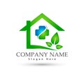 House community model abstract, leaf healthcare icon real estate logo vector.