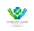 Healthcare cross letter S in hands logo. Royalty Free Stock Photo