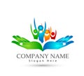 Family holding hands icon family union, water wave, love care in hands logo Royalty Free Stock Photo
