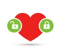 Heart and lock, unlock icons.