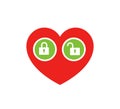 Heart and lock, unlock icons. Royalty Free Stock Photo