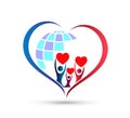 People union team work celebrating happyness family globe logo/Love Union happy Heart shaped home house logo.