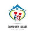 People union team work celebrating happyness family home logo/Love Union happy Heart shaped home house logo.