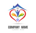 People union team work celebrating happyness family home logo/Love Union happy Heart shaped home house logo.