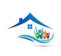 People union team work celebrating happyness family home logo/Love water wave Union happy Heart shaped home house logo.