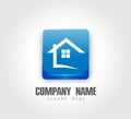 Abstract real estate House roof logo 3d shine square button and home logo vector element icon design