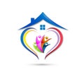 People union team work celebrating happyness family home logo/Love Union happy Heart shaped home house logo. Royalty Free Stock Photo