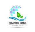 Globe earth and leaf company concept logo icon element sign on white background. Royalty Free Stock Photo