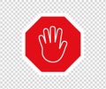 Stop road sign with hand gesture. New red do not enter traffic sign. Caution ban symbol direction sign. Warning stop signs. Royalty Free Stock Photo