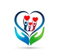 Family in happy union logo, family, parent, kids, blue heart shaped love, parenting, care, symbol icon design vector icon logo. Royalty Free Stock Photo