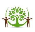 Green Tree Logo with people. Tree Care Logo Colorful Spirit Man Body Symbol Design Illustration. Royalty Free Stock Photo