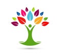 Green Tree Logo. Tree Care Logo Colorful Spirit Man Body Symbol Design Illustration. Royalty Free Stock Photo