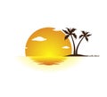 Holiday summer beach vector logo design, Hotel tourism. Sunrise, shore. Bright, blue.