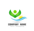 People care green leaf logo icon winning happiness health together team success wellness health symbol Royalty Free Stock Photo