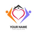 House real estate logo people heart love together Home Logo Template. Home with window and building roof. Royalty Free Stock Photo