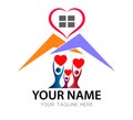 House real estate logo people heart love together Home Logo Template. Home with window and building roof. Royalty Free Stock Photo