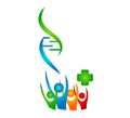 DNA Helix Logo people together vector Template. Genetics Vector Design.