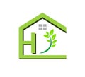 House, home, real estate, logo, H letter green leaf HOME CITY architecture symbol rise building icon vector design. Royalty Free Stock Photo