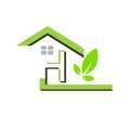 House, home, real estate, logo, H letter green leaf HOME CITY architecture symbol rise building icon vector design. Royalty Free Stock Photo