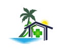 Traveling, travel, Beach happy people healthcare logo water tree vector logo design