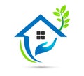 Eco green care home logo vector illustration environment safety design.