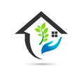 Eco green care home logo vector illustration environment safety design.