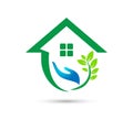 Eco green care home logo vector illustration environment safety design.