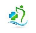 Happy people logo lovely with water wave care symbol icon.