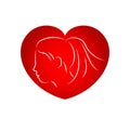 Face in red hart shape logo