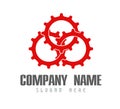 Gear wheel red vector icon. Wheel combine configuration set on white background. mechanical technical work worked power sign.