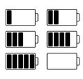 Battery charge indicator icons set. Charging level full power low to high up. Gadget, Icon energy status vector Royalty Free Stock Photo