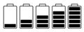 Battery charge indicator icons set. Charging level full power low to high up. Gadget, Icon energy status vector Royalty Free Stock Photo