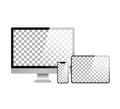 Apple iMac, MacBook and iPhone. Realistic modern monitor vector illustration. Royalty Free Stock Photo